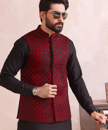 Maroon Rawsilk Formal Waistcoat