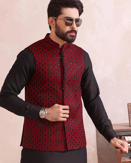 Maroon Rawsilk Formal Waistcoat