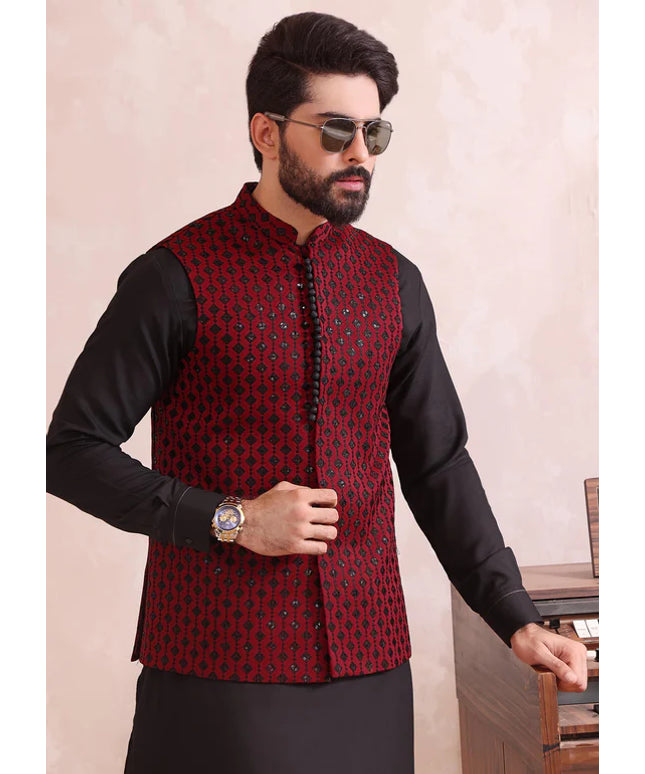 Maroon Rawsilk Formal Waistcoat