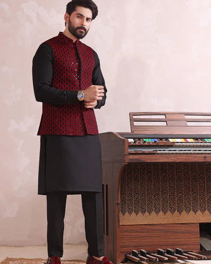 Maroon Rawsilk Formal Waistcoat