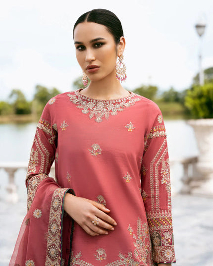 Itisha | Coral Embroidered Raw Silk Gharara