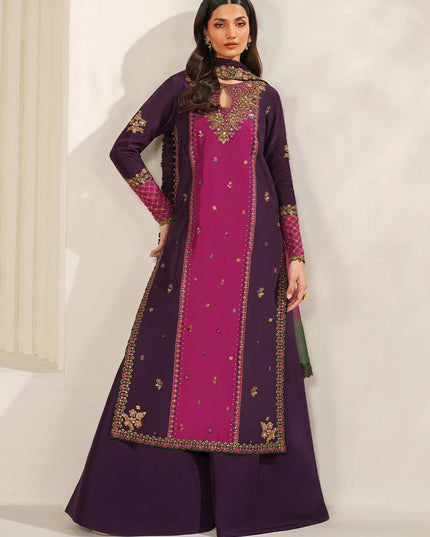 Gauri | Plum Embroidered Ramen Silk Sharara
