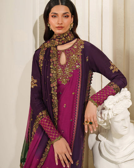 Gauri | Plum Embroidered Ramen Silk Sharara