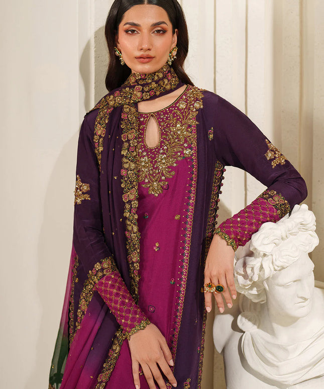 Gauri | Plum Embroidered Ramen Silk Sharara