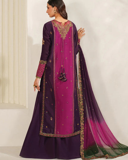 Gauri | Plum Embroidered Ramen Silk Sharara