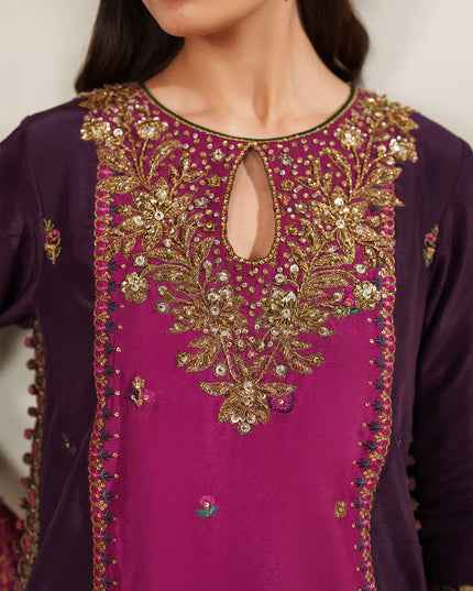 Gauri | Plum Embroidered Ramen Silk Sharara