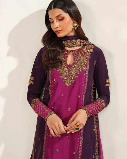 Gauri | Plum Embroidered Ramen Silk Sharara