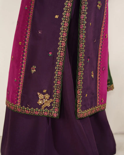 Gauri | Plum Embroidered Ramen Silk Sharara
