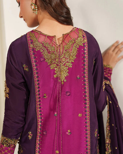 Gauri | Plum Embroidered Ramen Silk Sharara