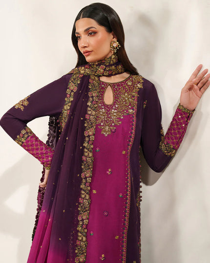 Gauri | Plum Embroidered Ramen Silk Sharara