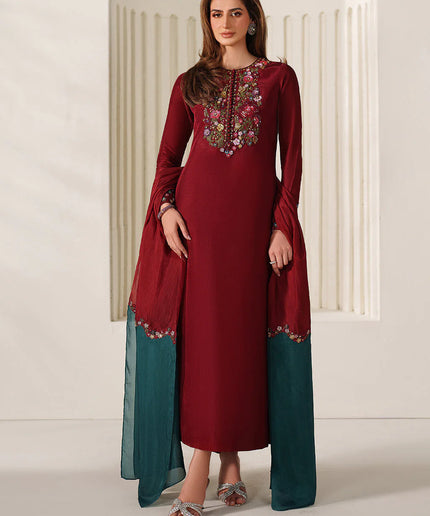 Irina | Red Ramen Silk Embroidered Suit