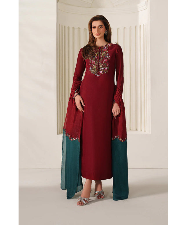 Irina | Red Ramen Silk Embroidered Suit