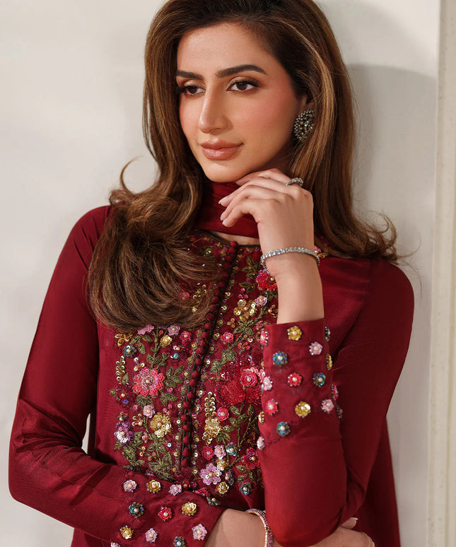 Irina | Red Ramen Silk Embroidered Suit