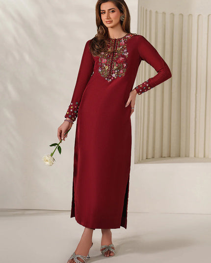 Irina | Red Ramen Silk Embroidered Suit