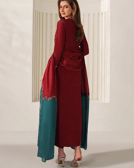 Irina | Red Ramen Silk Embroidered Suit