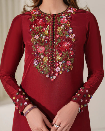 Irina | Red Ramen Silk Embroidered Suit