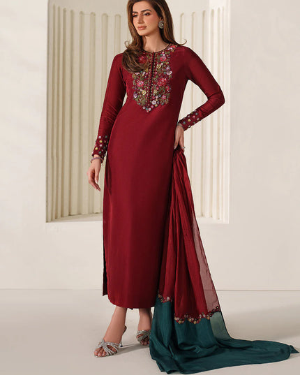 Irina | Red Ramen Silk Embroidered Suit