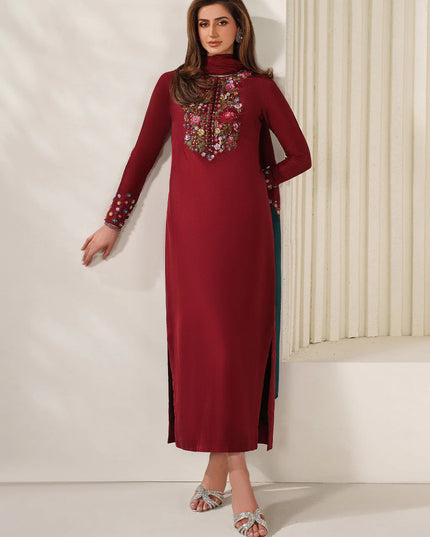 Irina | Red Ramen Silk Embroidered Suit