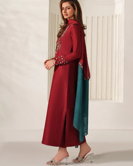 Irina | Red Ramen Silk Embroidered Suit