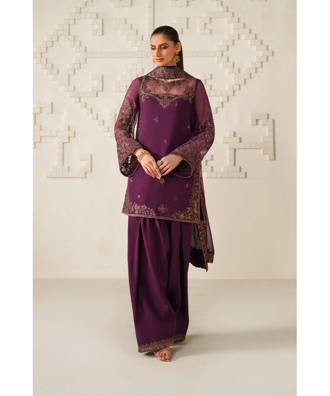 Fari | Plum Magenta Embroidered Chiffon Farshi Shalwar Suit