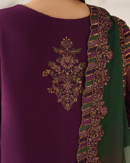 Fari | Plum Magenta Embroidered Chiffon Farshi Shalwar Suit