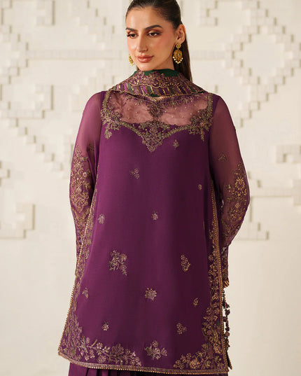 Fari | Plum Magenta Embroidered Chiffon Farshi Shalwar Suit