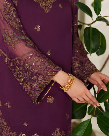 Fari | Plum Magenta Embroidered Chiffon Farshi Shalwar Suit