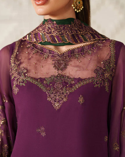Fari | Plum Magenta Embroidered Chiffon Farshi Shalwar Suit