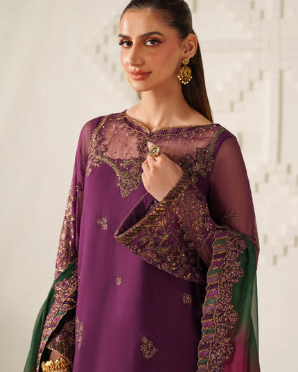 Fari | Plum Magenta Embroidered Chiffon Farshi Shalwar Suit