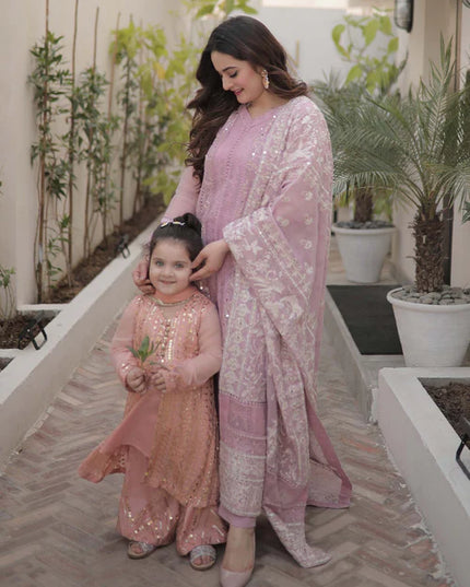 Ufaq | Girls Peach Chikankari Embellished Gown
