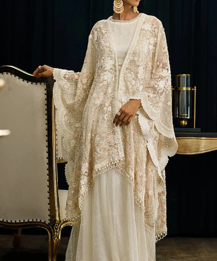Niha | Organza Embroidered Kaftan with Skirt