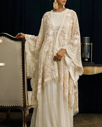 Niha | Organza Embroidered Kaftan with Skirt