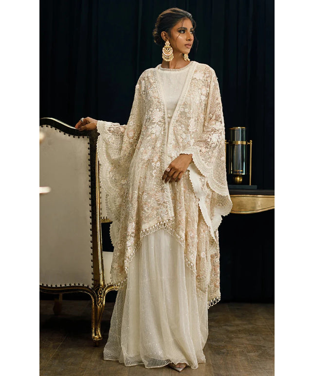 Niha | Organza Embroidered Kaftan with Skirt