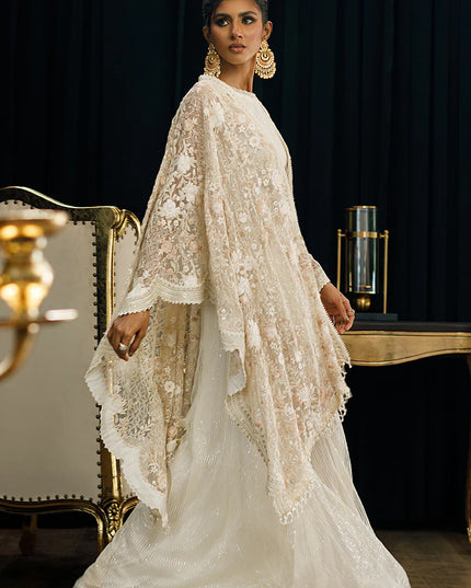 Niha | Organza Embroidered Kaftan with Skirt