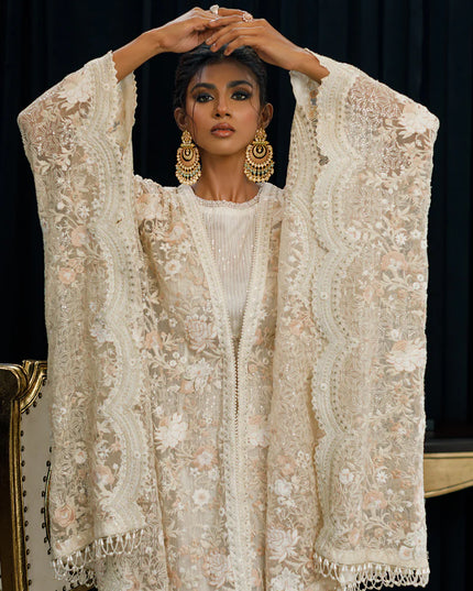 Niha | Organza Embroidered Kaftan with Skirt