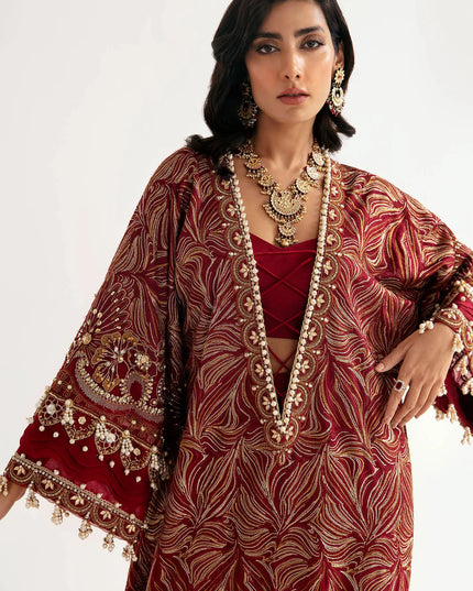 ÉLAN | Chiffon Kaftan in Mehroon