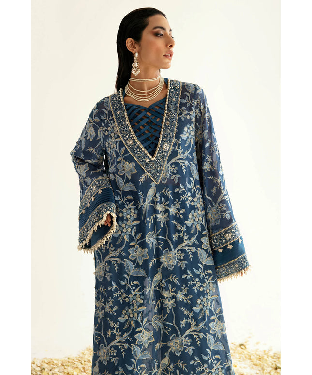 Women's Navy Chiffon Kaftan Dress