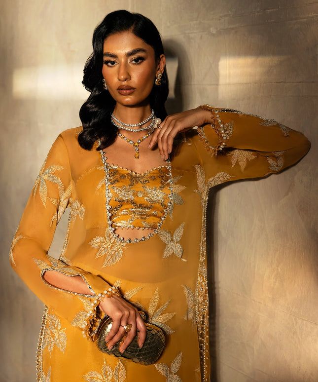 ELAN ÉCLAT | Yellow Chiffon Embellished Kaftan