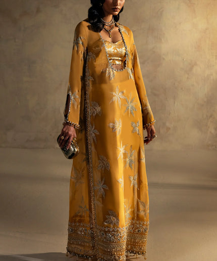 ELAN ÉCLAT | Yellow Chiffon Embellished Kaftan