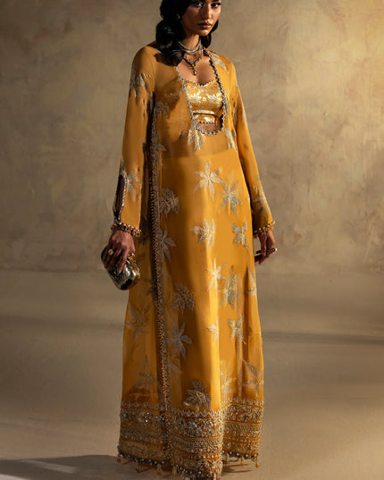 ELAN ÉCLAT | Yellow Chiffon Embellished Kaftan