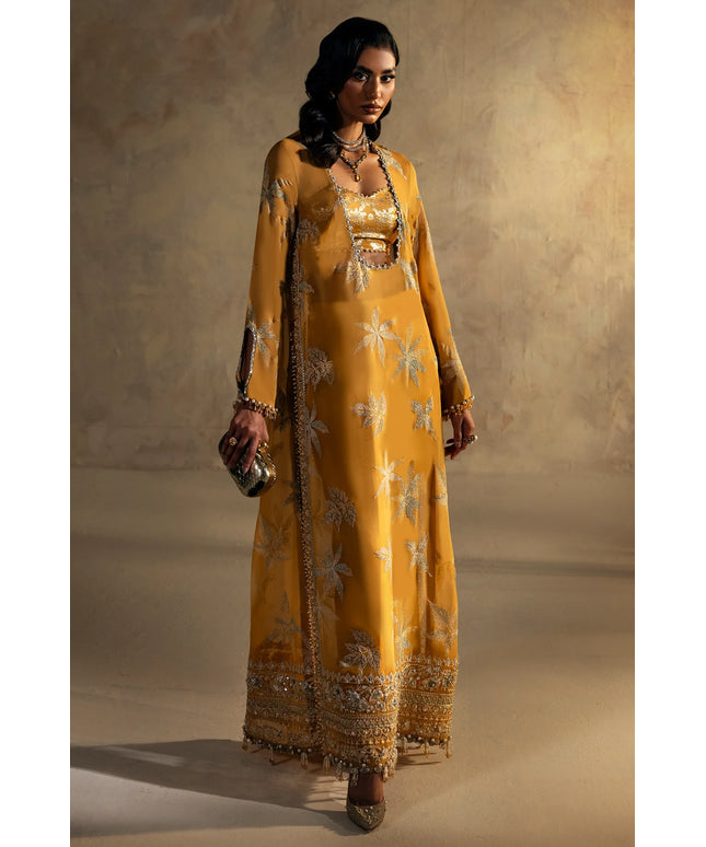 ELAN ÉCLAT | Yellow Chiffon Embellished Kaftan