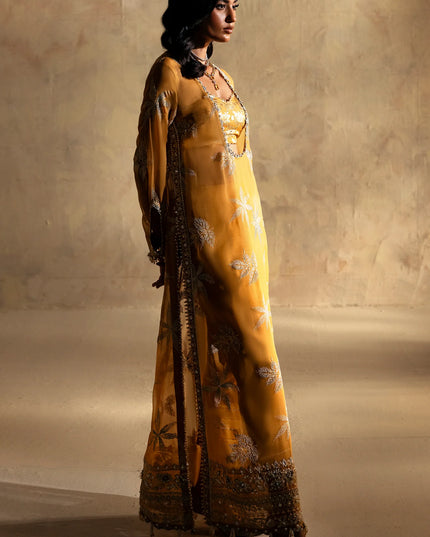 ELAN ÉCLAT | Yellow Chiffon Embellished Kaftan