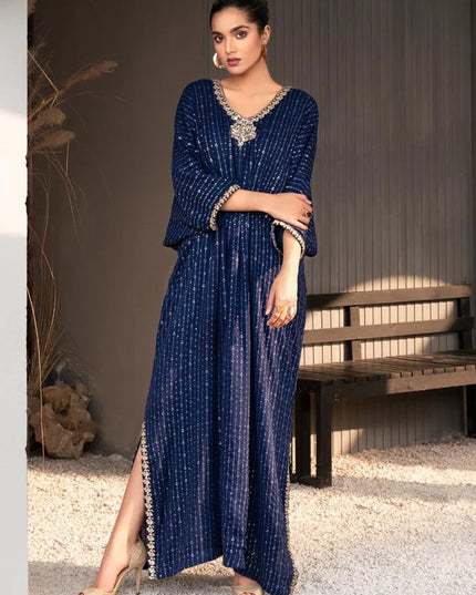 Sami | Bue Chiffon Embroidered Kaftan
