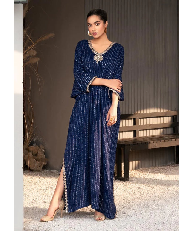 Sami | Bue Chiffon Embroidered Kaftan