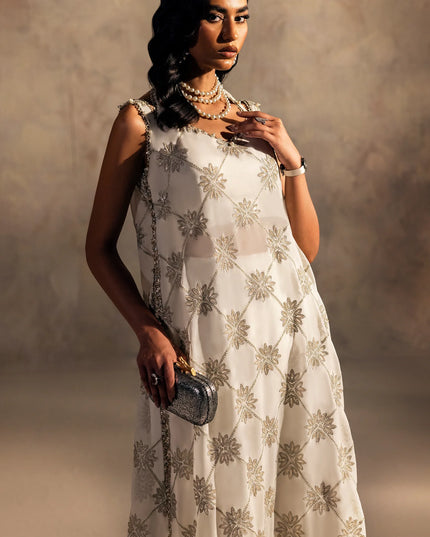 ELAN NOEMIE | White Chiffon Embellished Co Ord Set