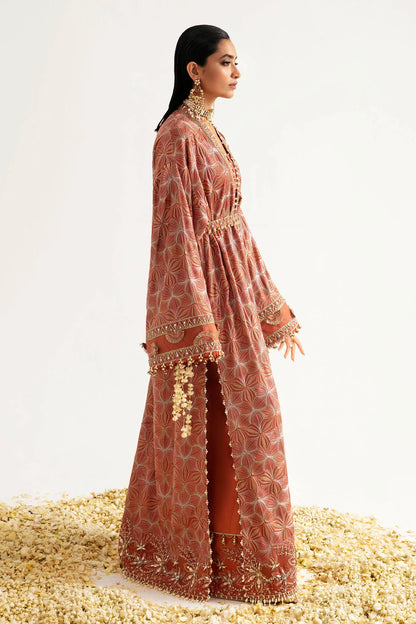 ÉLAN | Chiffon Kaftan in Salmon Pink