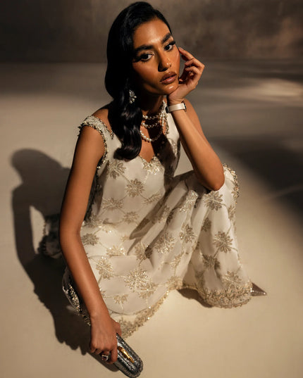 ELAN NOEMIE | White Chiffon Embellished Co Ord Set