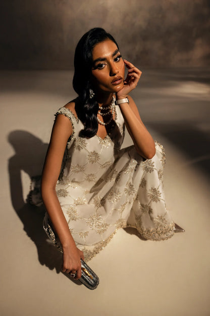ELAN NOEMIE | White Chiffon Embellished Co Ord Set