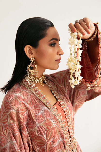ÉLAN | Chiffon Kaftan in Salmon Pink