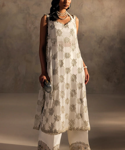 ELAN NOEMIE | White Chiffon Embellished Co Ord Set